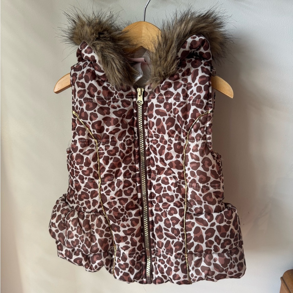 Little Lass Animal Print Vest with Faux Fur Trim